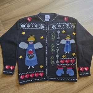vtg  Christmas Sweater "Nut Cracker" Angel and Mittens Crochet Women's Size s